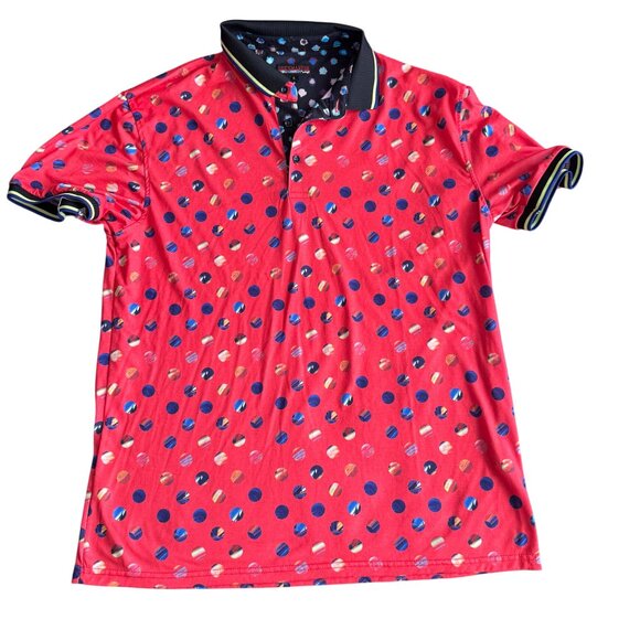 Deckmaster Mens Polka Dot Polo Shirt L Red & Navy - Picture 1 of 4